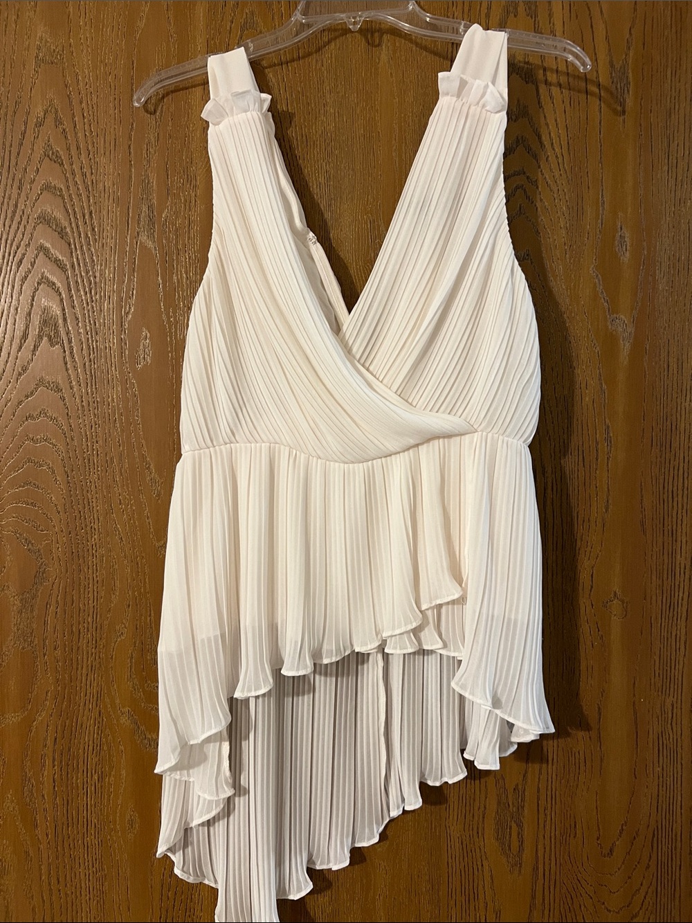 BCBGMaxAzria Ivory Pleated High-Low Ruffle Dress